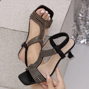 Sandales à bout ouvert avec strass, sangle élastique à la cheville, sandales à talons pour robe de soirée - Product Image 6
