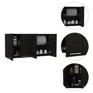 Armario de Pared Rectangular con Cuatro Puertas Batientes para Cocina, <span class=keywords><strong>Color</strong></span> <span class=keywords><strong>Wenge</strong></span>, Almacenamiento Superior con Estantes Ajustables - Product Image 3