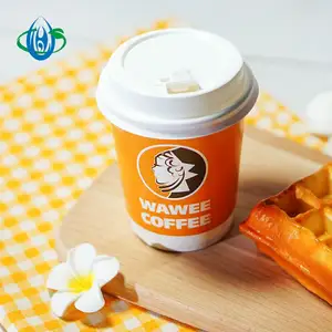 Orange hollow Cup with Lids Custom Logo Printed Disposable Kraft paper Eco Material