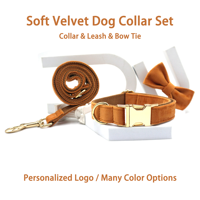 Ensemble collier et laisse pour chien en velours personnalisable avec nœud papillon, kit laisse pour chien avec ornement nœud détachable, faible MOQ, marque privée OEM/ODM