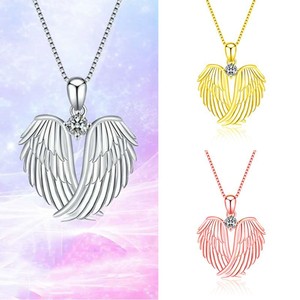 Collar de Diamantes con Alas de Corazón, Colgante de Aleación de Zinc en Oro Rosa, Joyería de Regalo - Product Image 2