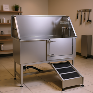 Bañera de acero inoxidable para peluquería canina de 50 pulgadas con rampa para limpieza y baño de mascotas - Product Image 2