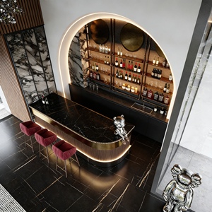 Barra de <span class=keywords><strong>Bar</strong></span> Multifuncional Moderna y Contemporánea de Acero Dorado y Mármol Negro con Luces LED para el Hogar, <span class=keywords><strong>Bar</strong></span>, Hotel, Salón Nocturno - Product Image 3