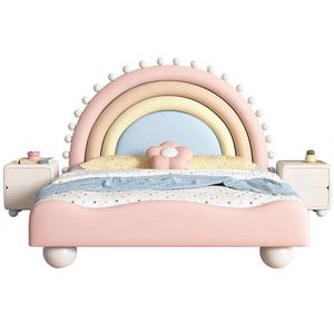 Cama rosa de princesa de ensueño para niños, cama moderna con diseño de corazón tapizado de madera maciza para dormitorio de niñas adolescentes - Product Image 5