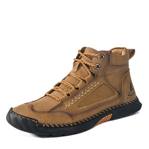 Large Size Men's PU Leather <b>Ankle</b> Boots Handmade Stitched Flat Lace-Up Casual Shoes for Men - Product Image 5