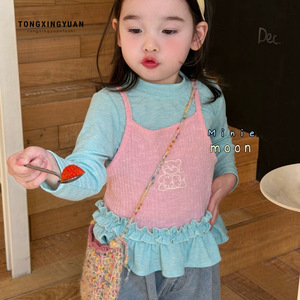 Girls Long Sleeve T-Shirt Thin Breathable Base Layer Spring Outfit 2026 New Style Fashionable Two Piece Set For Baby Girls - Product Image 1