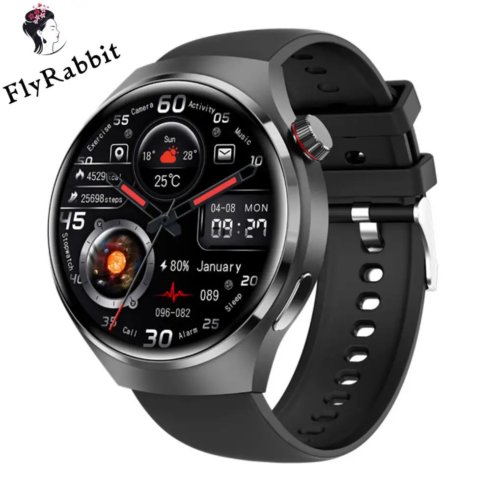 Flyrabbit NFC AMOLED Smart Watch für Android IOS Huawei GT4 PRO IP67 wasserdichter Gesundheitsmonitor Bluetooth Anruf Smartwatch 2024