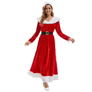 Abito Lungo Natalizio Rosso a Maniche Lunghe in Velluto con Set Cappello <span class=keywords><strong>da</strong></span> Babbo <span class=keywords><strong>Natale</strong></span>, Costume <span class=keywords><strong>da</strong></span> Adulto per Cosplay di Babbo <span class=keywords><strong>Natale</strong></span>, <span class=keywords><strong>Vestito</strong></span> Natalizio <span class=keywords><strong>da</strong></span> <span class=keywords><strong>Donna</strong></span> - Product Image 3