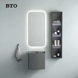 BTO Prix compétitif Surface solide lavabo suspendu en céramique Style suspendu évier gris foncé avec trou