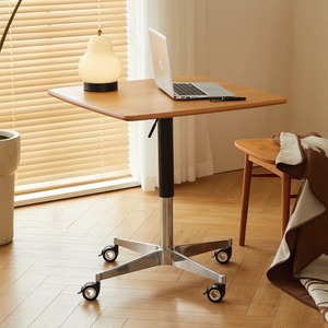 Zeyang Solid Wood Height Adjustable Coffee <b>Table</b> With Wheels Cherry Wood Round <b>Table</b> For Living Room <b>Sofa</b> Side Mobile Use - Product Image 4