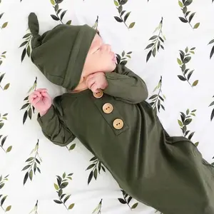 Send a hat Winter Wearable Blanket Soft Newborn Clothes Baby Bamboo Gown Swaddle Wrap Solid Olive Bamboo Baby Knot Gown