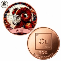 Pièce de collection en cuivre pur 999 de 1 oz, imprimée en couleur 2D sur mesure, avec l'élément Cu de la table périodique, vente en gros