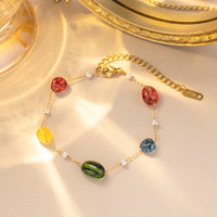 Ensemble de colliers en acier titane avec perles de pierres naturelles multicolores style Dopamine – Bijoux légers, élégants et raffinés pour femme