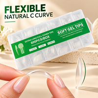 Ongles en gel souple transparents à couverture complète, forme cercueil longue, 600 pièces, 12 tailles, vente en gros pour salons de manucure et manucure DIY