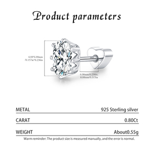 Minimalism S925 Sterling Silver Radiant Cut Moissanite Helix <b>Earrings</b> Crown Heart Screw Stud <b>Earrings</b> for Women <b>Fine</b> Jewelry - Product Image 3
