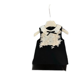 Audrey Hepburn Style Little Black Dress Peter Pan Collar Lace Embroidery Sheath Dress For Baby Girls - Product Image 5