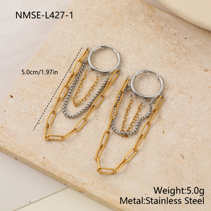 G4762 Wholesale Stainless Steel 3 Layers <b>Chain</b> Tassel <b>Earrings</b> Hoop <b>Earrings</b> for Women Fashion Minimalist <b>Earrings</b> - Product Image 6