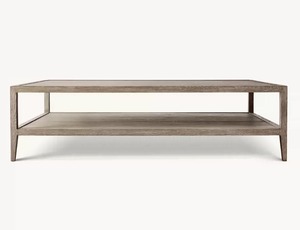 Table basse rectangulaire vintage en chêne lavé, 2 niveaux, en bois massif, avec rangement, finition rustique patinée, pour salon - Product Image 6