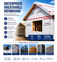 Membrane respirante imperméable, film respirant imperméable pour l'isolation des murs extérieurs et des toits