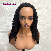 Wig Setengah Kepala Rambut Asli Brasil Model Gelombang Burma Hitam Alami Tanpa Lem untuk Wanita