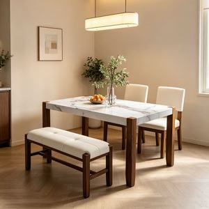 Juego <span class=keywords><strong>de</strong></span> <span class=keywords><strong>Comedor</strong></span> Moderno <span class=keywords><strong>de</strong></span> 5 Piezas Más Vendido: Mesa <span class=keywords><strong>de</strong></span> 46 Pulgadas con Estilo <span class=keywords><strong>de</strong></span> Mármol Artificial y 4 Sillas Tapizadas con Patas <span class=keywords><strong>de</strong></span> Madera - Product Image 1