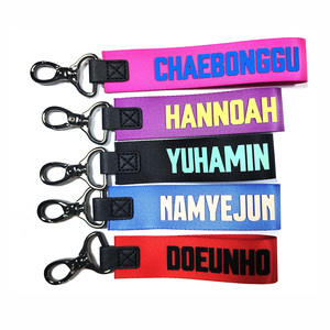 Custom Logo Short Letterpress Printed Nylon Durable Promotional Wrist Strap Lanyard Keychain with Zinc Alloy Carabiner