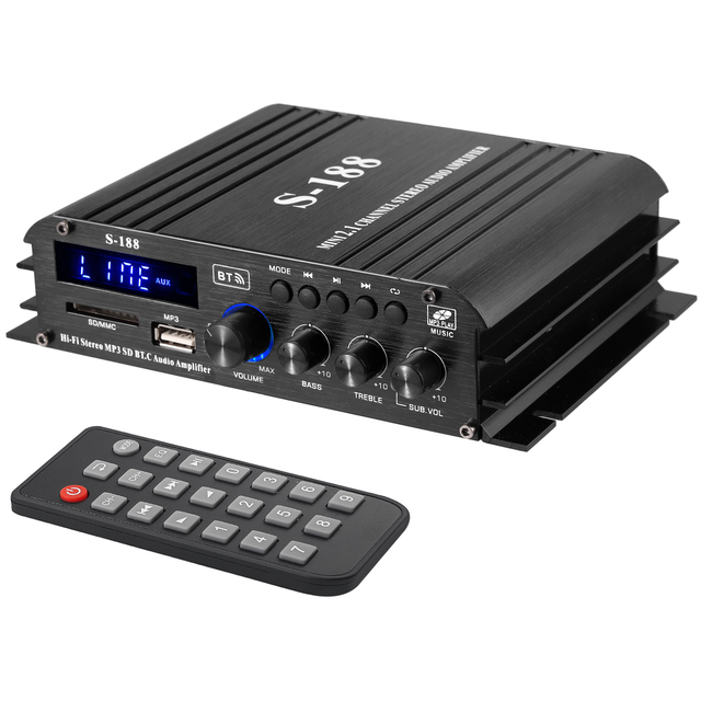 S-188 BT Stereo HiFi Amplifier 2.1 CH Audio Power Amplifier Bass Treble Control Music Player Sound Speaker Amp 40WX2+60W