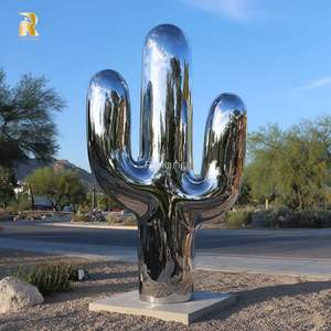 Relong gương đánh bóng lớn thép không gỉ xương rồng điêu khắc cho sân ngoài trời công viên công cộng trang trí - Product Image 4