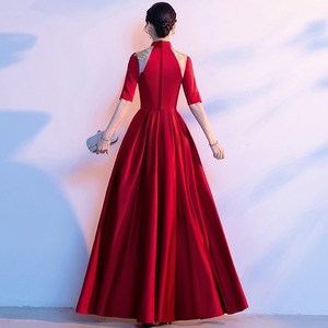 Women's Long Burgundy Choir Performance Dress Claret Stage Performance Elegant Slim Fit Adult Size With Label - Product Image 4