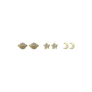 Pendientes de Moda con Diseño de Planeta, Estrella y Luna, en Acero Inoxidable 316L con Baño de Oro PVD - Product Image 3