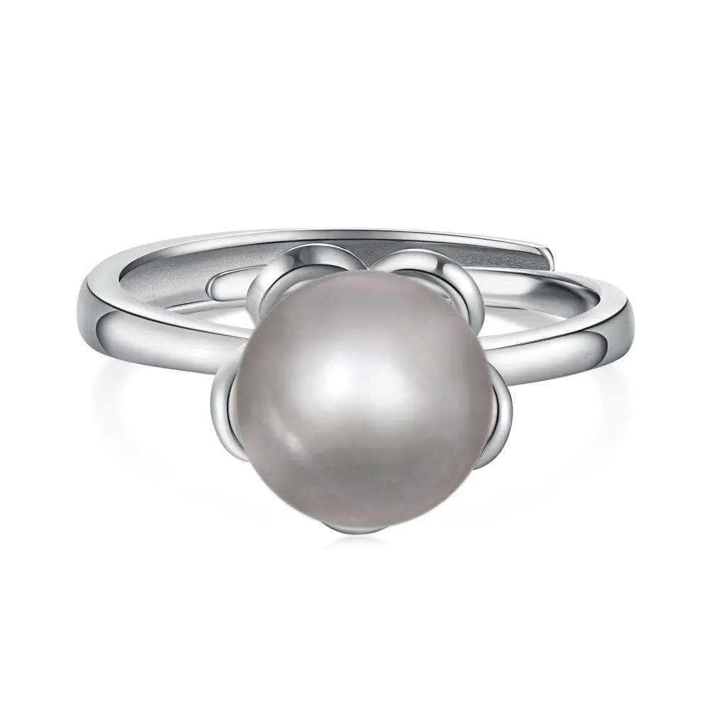 Dylam แหวนผู้หญิงประดับมุกชุบโรเดียม925อย่างดีดีไซน์ประณีตปรับได้ทุกวัน