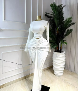 Ensemble 2 pièces froncé pour femme : haut court à manches longues et jupe longue taille haute pour soirées et événements – Tendance Mode - Product Image 5