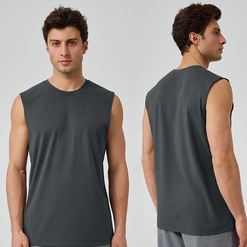 Roregal Men's Modal Cool Breathable Loose Yoga Exercise Sleeveless Fitness Top Activewear Plain Black Fitness Gym Tank Tops