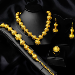 Indian Dubai 24K Gold Plated Necklace Earrings Bracelet Rings <b>Set</b> Flower Tassel <b>Bridal</b> Wedding <b>Jewelry</b> <b>Set</b> - Product Image 1