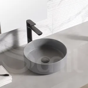 Atacado Neutro Cinza Matte Sink Banheiro Lavatório De Cerâmica Colorido Redonda Circular Acima Counter Art Basin