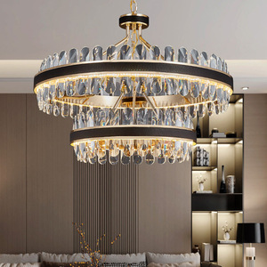 <b>Crystal</b> <b>Chandelier</b> Gold Finish LED E26 3500K Warm White Dimmable Adjustable Height 5-Year Warranty Living Room Pendant <b>Light</b> - Product Image 3