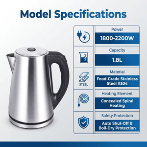 Hervidor de Agua Inalámbrico de Acero Inoxidable de 2200W, Hervidor Rápido con Ventana, Capacidad de 1.8L para Uso Doméstico y Hotelero - Product Image 3