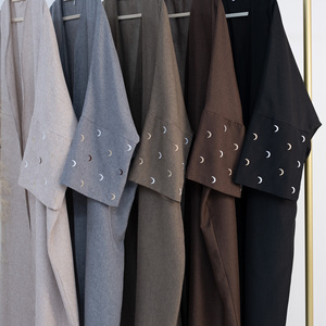 2024 nuovo arrivo OEM ODM Islamic abbigliamento Abaya Kimono Cardigan ricamo musulmano EID cotone <span class=keywords><strong>mezzaluna</strong></span> lino Abaya - Product Image 4