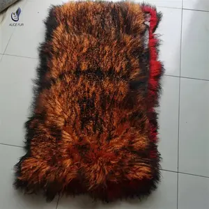 Curly Long Hair Real Mongolian Sheepskin Blanket Multicolored Tibetan Lamb Curly Fur Plates