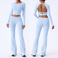 Vêtements de sport personnalisés pour femmes, tenue de sport ajustée décontractée, ensemble de yoga à manches longues avec dos élégant, doux pour la peau, vêtements de gym