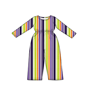 Ensemble décontracté pour filles, multi-rayures lumineuses, écologique, col rond, haut à manches courtes avec bordure festonnée, pantalon large assorti - Product Image 6
