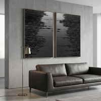 Vente en gros d'usine, ensemble moderne de 2 tableaux abstraits texturés noirs, peinture sur toile, art mural minimaliste, décoration intérieure
