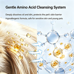 Shampoo pour animaux de compagnie pour chiens et chats 500ml, OEM ODM disponible, lavage doux aux acides aminés, élimine les odeurs corporelles et adoucit le pelage sec et emmêlé des animaux - Product Image 4