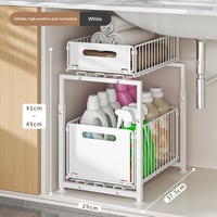 Organisateur de cuisine à 2 niveaux en forme de H, réglable en hauteur, sous l'évier, avec tiroir coulissant séparé, étagère de rangement, organisateur d'épices
