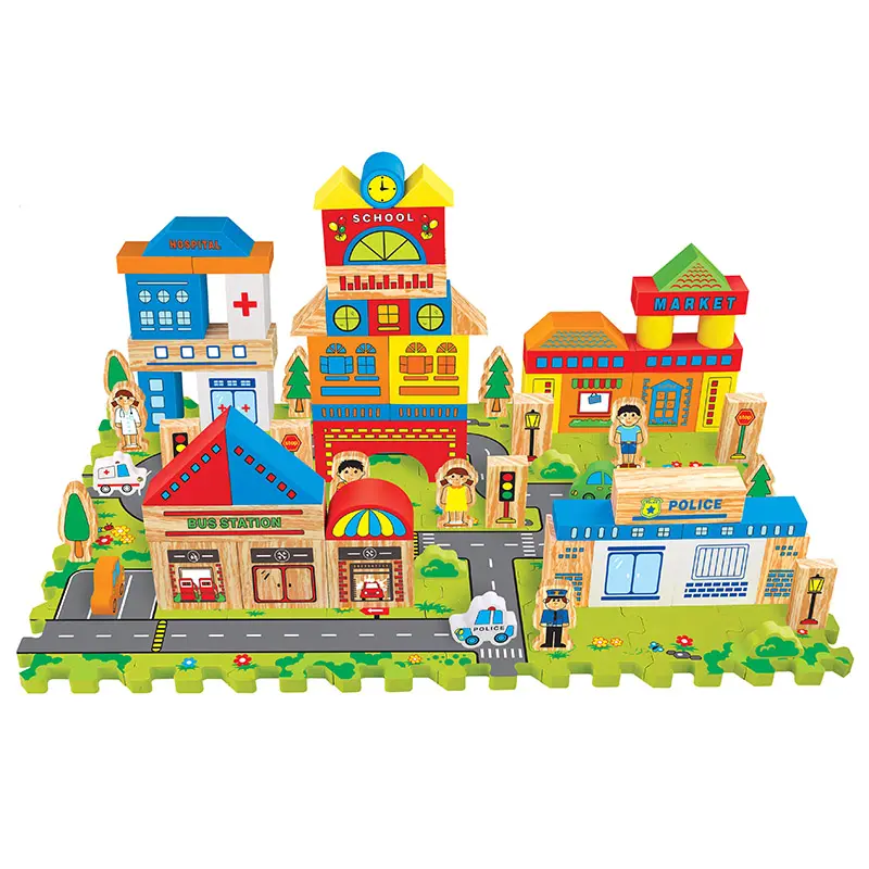 114PCS 3D nghề đô thị in màu gạch Đồ chơi giáo dục mềm lắp ráp chơi Kit trẻ em EVA bọt xây dựng khối đồ chơi thiết lập