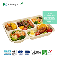 Barquette à déjeuner scolaire personnalisée en bagasse biodégradable et écologique, 5 compartiments, jetable, micro-ondable, compostable avec couvercle