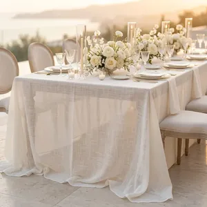<span class=keywords><strong>Nappe</strong></span> en lin blanc extra fine, taille personnalisée, pour mariage, événement, couverture de table moderne et élégante, décoration de table à manger, vente en gros OEM - Product Image 1