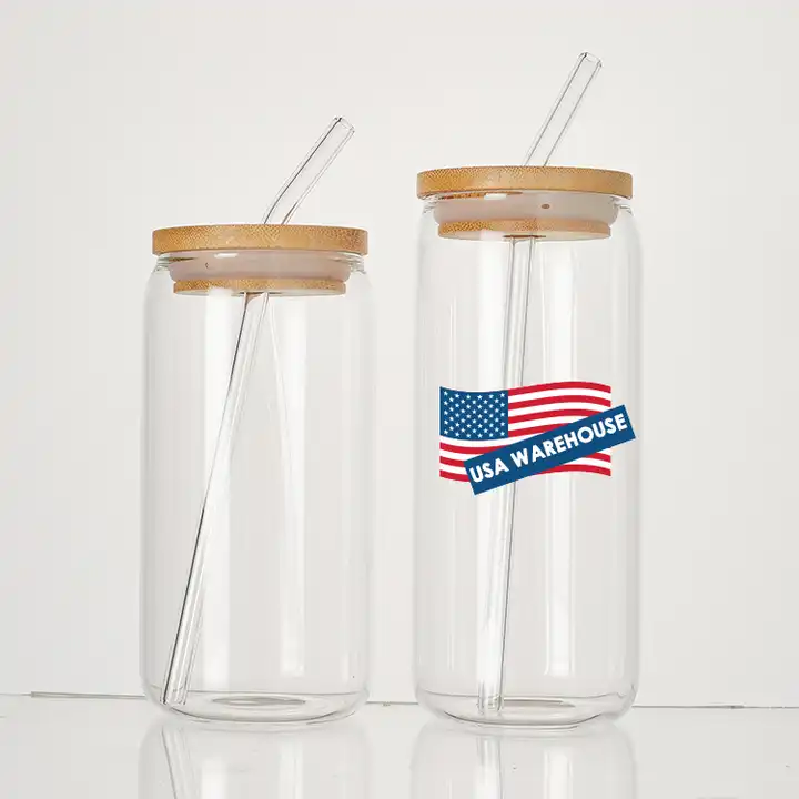 1PC 20oz Beer Can Glass with Bamboo Lid and Glass Straw, Drinking