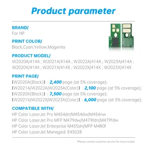 Chip katrij 414A W2020A W2021A W2023A W2022A Chip Toner untuk HP warna LaserJet Pro M454DN M454DW