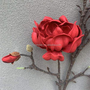 A-382 fleurs en mousse PU de haute qualité 7 têtes fleurs de <span class=keywords><strong>Magnolia</strong></span> artificielles rouge vraie touche grande fleur pour Arrangement - Product Image 3